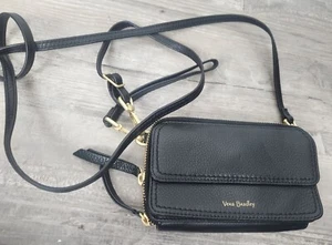 Vera Bradley Black Leather Mallory RFID All in One Crossbody Bag - Picture 1 of 7