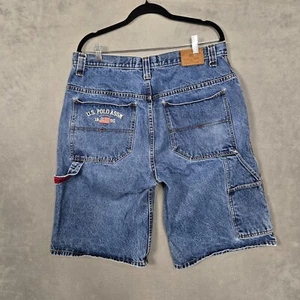 VTG U.S Polo Assn. Baggy Jean Shorts Mens 36 Blue Carpenter Jorts distressed Y2K - Picture 1 of 12
