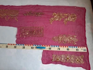 Indisches Stück Chiffon mit 6 Stickproben goldf. Fäden, Pailletten u.Perlen - Bild 1 von 10