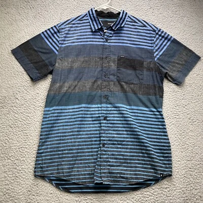 Camisa Hurley Para Hombre Mediana Azul Rayas Manga Corta Patinador con Botones Foto 1 de 4