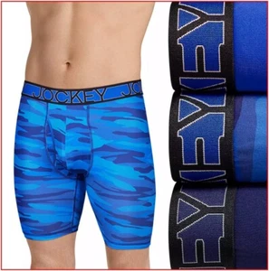 3 PAIRS- Jockey ActiveMicro Long Leg Boxer Briefs - Wicks Cool BLUE 2XL 44-46 - Picture 1 of 9