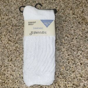 Vintage 80’s St. John’s Bay Women Casual Ribbed White Slouch Socks~USA~New NOS