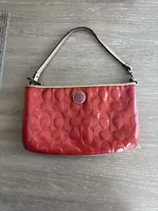 Authentic Coach Parent Leather Embossed Clutch Pouchette Wristlet Bag Pink - Picture 1 of 11