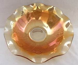 Tazón con volantes de 11,5" vidrio brillante floral caléndula iridiscente vintage - Imagen 1 de 9