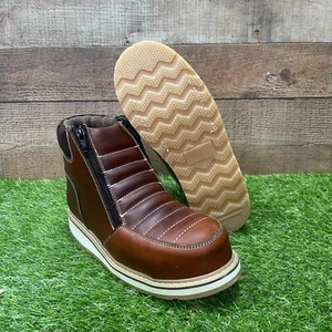 Botas de trabajo para hombre de cuero de vaca genuino con cremallera punta de acero suela de doble densidad E-337 - Imagen 1 de 8