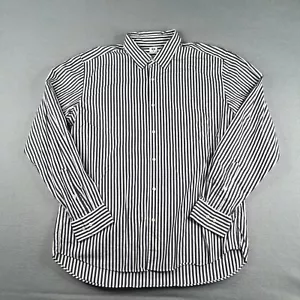 Uniqlo Shirt XL Navy Blue White Striped Casual Button Up Long Sleeve Mens - Picture 1 of 13
