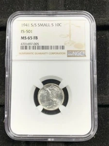 1941-S/S SMALL S  MERCURY DIME  RPM FS-501  NGC MS65 FB - Picture 1 of 3