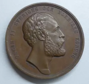Sweden Oscar II large Bronze Award Medal Agricultural Exhibition Norrköping 1876 - Picture 1 of 4