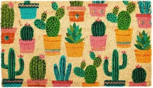 New Juvale Natural Coco Coir Door Mat with Cactus Design for Outside,17x 30 Inch - Picture 1 of 5