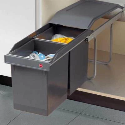 Hailo AS Tandem Abfall Sammler Müll Eimer 2fach 30 Liter Küche Büro Grau Silber - Bild 1 von 4