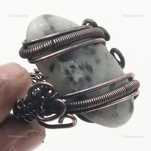 Anniversary Gift For Her Moss Opal Wire Wrap Ring Size 9.5 Copper Jewelry - Picture 1 of 3
