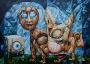 Extinct Ideas (original painting by A. Lavrov 2021) 28"x20" surrealism, cubism - Picture 1 of 6