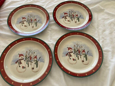 Обеденная тарелка Royal Seasons Stoneware Snowmen 10,25 дюйма желтая точка снятый с производства набор (4) - Изображение 1 из 4