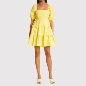 Neu mit Etikett Tanya Taylor Kleid gelb Carly Mini Stufen Puff hinten offen Schleife A-Linie Größe 2 - Bild 1 von 12
