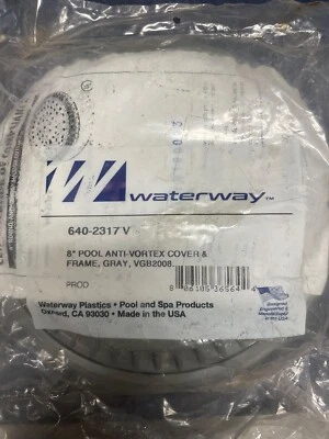 4 Waterway Pool Main Drain Anti-Vortex Cover & Frame w/ Collar Gray 8" 640-2317V - Image 1 of 4