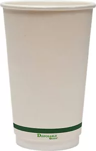 16 Oz Compostable Coffee Cups Double Wall Party Mugs White Paperboard 25-500PCS - Picture 1 of 8