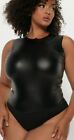 Fashion Nova Black Faux Leather Cheeky High Neckline Bodysuit Plus Size 3X