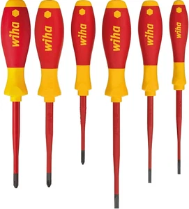 Wiha 6 Piece SLIM Slot, Pozi, Phillips VDE Insulated Screwdriver Set, 38362 XMS - Picture 1 of 6