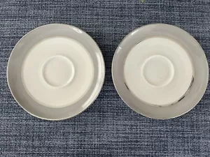EUC- Set of 2 Easterling Majestic Saucers 6 1/4” Gray White with/ Platinum Trim - Picture 1 of 2