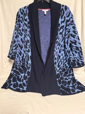 Cárdigan Isaac Mizrahi Live Talla Grande Estampado Azul/Púrpura Frente Abierto Talla Mediana 2X Foto 1 de 4