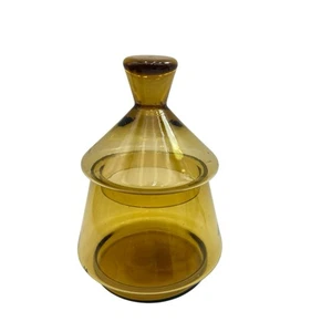 Vintage Amber Glass Apothecary Jar Candy Dish With Lid READ - Picture 1 of 10