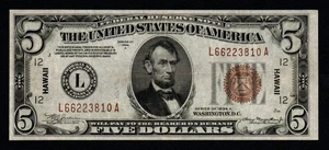 1934A $5 HAWAII WWII Emergency Issue CRISP VF+/XF Federal Reserve Note! - Picture 1 of 2