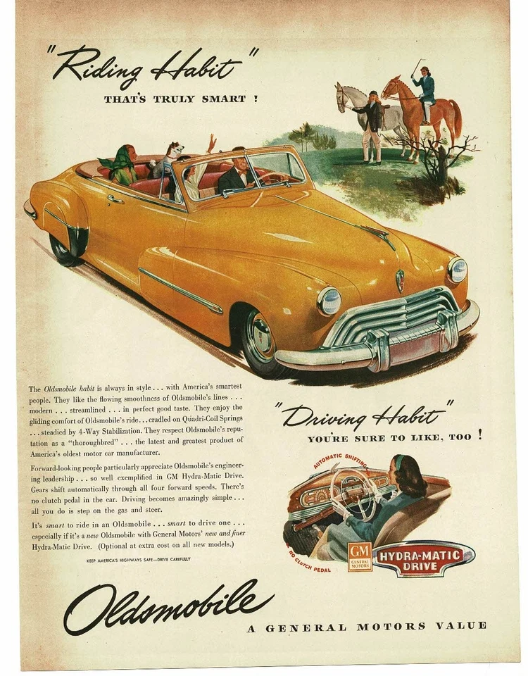 1946 Oldsmobile Series 60 Yellow Convertible art Vintage Print Ad - Image 1 of 1