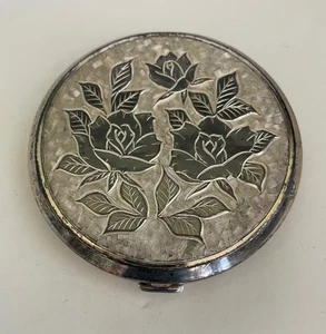 Nacon Vintage Mirror Compact Tokyo Nacon Japan flower Engraving - Picture 1 of 8