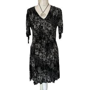 Kachel x Anthropologie Size UK 10 Dress Black White Floral V-Neck Tie Waist  - Picture 1 of 10