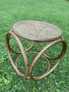 Vintage Mid Century Rattan Loop Table Boho Wicker Cane Seat Stool 16” Tall - Picture 1 of 13