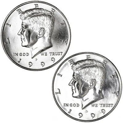 Juego de 2 monedas de medio dólar BU 1999 P D Kennedy año Foto 1 de 4