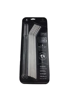 Manna 18/8 Reusable Stainless Steel Straws & Cleaning Brush Set 8 PC Set - Picture 1 of 12