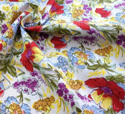 Vintage Rose & Hubble Cotton Fabric Colorful Floral Print Cottage Garden BY Yard - Image 1 of 4