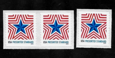 US 2024 RADIANT STAR #5832 PRESORTED STANDARD RATE COIL PAIR + SINGLE 10c STAMPS - Image 1 of 2