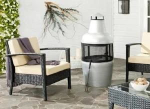 Silver Chiminea Fire Pit Outdoor Wood Burning Place Metal Copper Patio Romantic - Picture 1 of 7