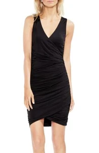 $340 Vince Camuto Women'S Black Ruched V-Neck Sleeveless Faux Wrap Dress Size S - Picture 1 of 2