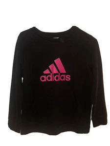 Girls Adidas Pink Logo Fleece inside Black Sweater Girl 14 L/G - Picture 1 of 5