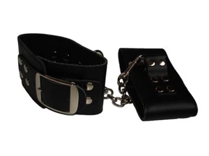 Buckled artificial leather ankle cuffs with chain (CU-07-BLA), FREE UK DELIVERY - Picture 1 of 1