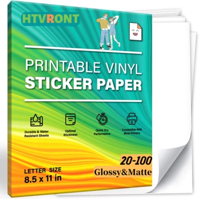 Glossy Matte 8.5"x11" Printable Vinyl Sticker Paper for Inkjet Laser Waterproof - Image 1 of 4