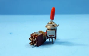 4pcs- DPDT Sub Miniature Toggle Switch, ON/OFF/ON w/ Red Handle Cover, 1A/250VAC - Picture 1 of 2