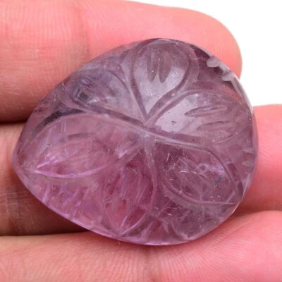 90.00 Cts Natural Amethyst Purple Untreated 36*30mm Pear Moghul Carved Gemstone - Image 1 of 4