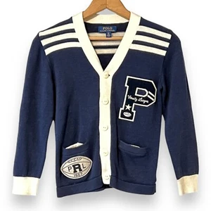 Polo Ralph Lauren Navy RL 67 Varsity League Cardigan Sweater Girls Small Age 8 - Picture 1 of 12