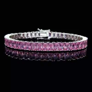 15CT Radiant Cut Lab Created Pink Sapphire Tennis Bracelet 14k White Gold Plated - Picture 1 of 7