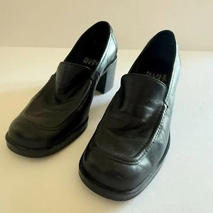Nine West Y2K Negro Tacón Grueso Preppy Grunge Retro Mocasín Zapatos 7M - Imagen 1 de 7