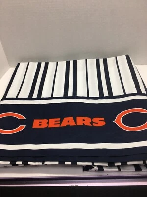 Chicago Bears NFL Twin Bed Flat Top Sheet 64” X 109”White/Blue Stripe Football - Image 1 of 4