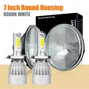 7 Inch LED GLASS Headlight Round Housing, ORIGINAL CLASSIC LOOK Chrome pair - Picture 1 of 20