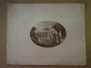 GRAVURE ANGLAISE début XIX° AQUATINTE PAYSAGE FEMME ENFANT CALECHE 1802 - Foto 1 di 10
