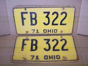 Ohio License Plates Year 1971, Tag #FB322, Set of Two - Picture 1 of 1