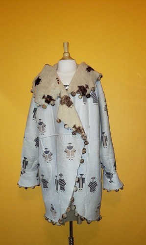 FENDI CAPPOTTO SHEARLING IN PELLE DI PECORA VINTAGE GIACCA A TEMA ASIATICO RARO