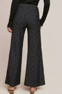 Anthropologie Cartonnier Jacquard Dot Pants Womens 20 Black Stripe Bell Bottom - Image 1 of 4